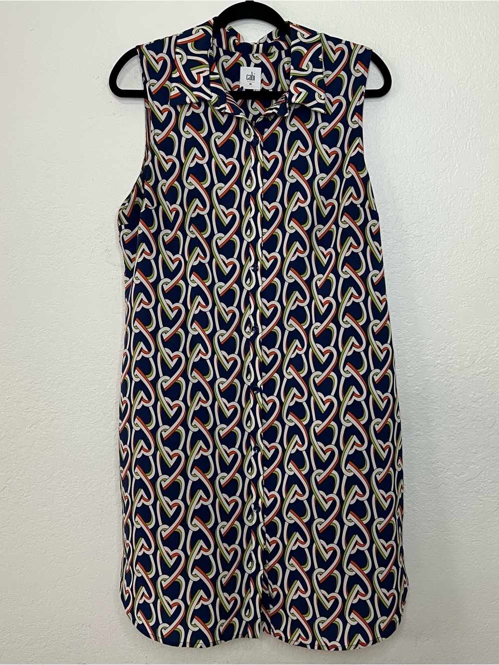 CAbi Amour Heart Chain Print Sleeveless Multicolor Shirt Dress #5370 Size Medium